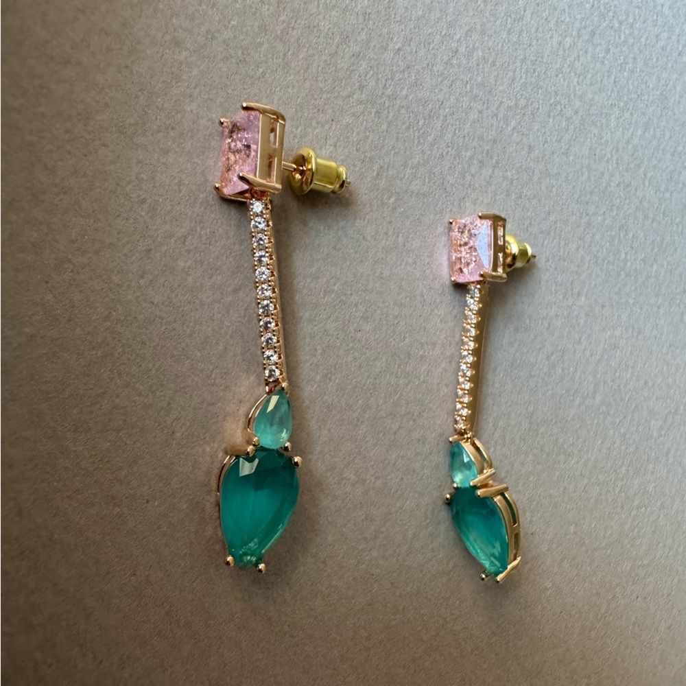 Elegant Gold and Teal Drop Earrings M536 - Picture 5 of 6